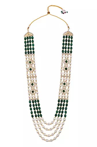 4 layered traditional gold plated dulha moti mala with beaded maharaja haar/groom necklace for men (mlp71g)