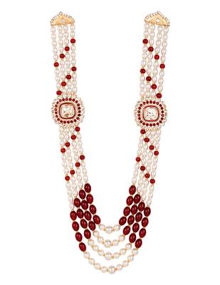 4 layered traditional gold plated dulha moti mala with beaded maharaja haar/groom necklace for men (mlp70m) 2