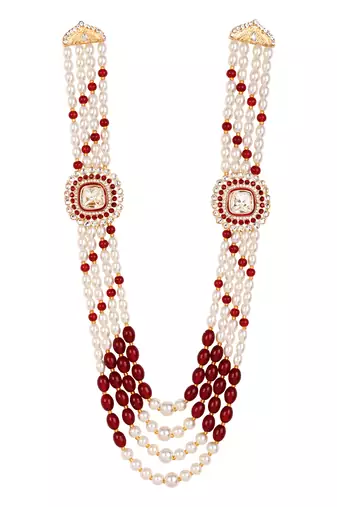 4 layered traditional gold plated dulha moti mala with beaded maharaja haar/groom necklace for men (mlp70m)