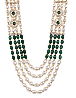 4 layered traditional gold plated dulha moti mala with beaded maharaja haar/groom necklace for men (mlp71g) 4