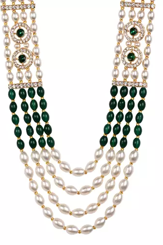 4 layered traditional gold plated dulha moti mala with beaded maharaja haar/groom necklace for men (mlp71g)