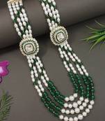 4 layered traditional gold plated dulha moti mala with beaded maharaja haar/groom necklace for men (green)