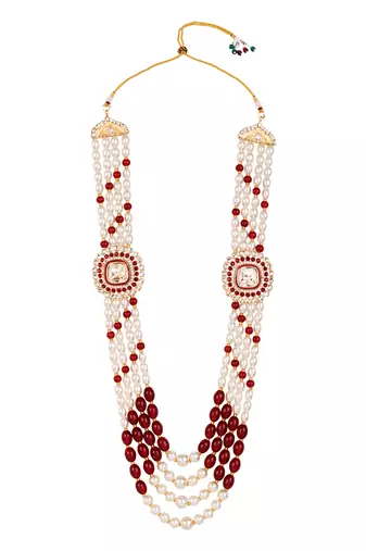 4 layered traditional gold plated dulha moti mala with beaded maharaja haar/groom necklace for men (mlp70m)