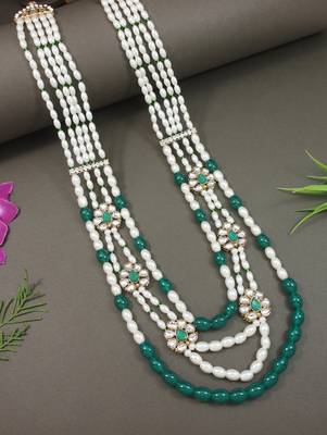4 layered traditional gold plated dulha moti mala with floral beaded maharaja haar/groom necklace for men (mlp72g) 1