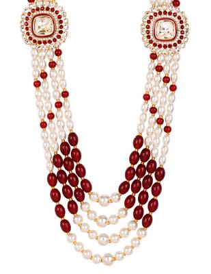 4 layered traditional gold plated dulha moti mala with beaded maharaja haar/groom necklace for men (mlp70m) 4