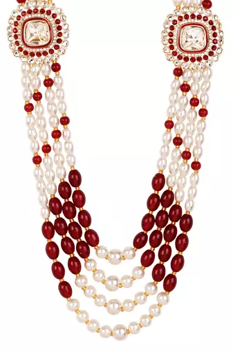 4 layered traditional gold plated dulha moti mala with beaded maharaja haar/groom necklace for men (mlp70m)