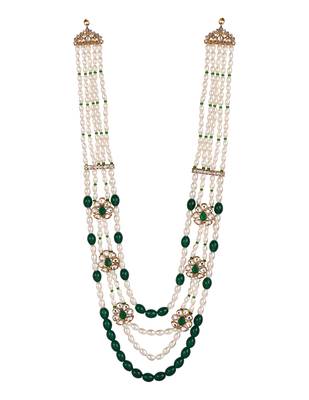 4 layered traditional gold plated dulha moti mala with floral beaded maharaja haar/groom necklace for men (mlp72g) 2