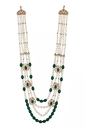 4 layered traditional gold plated dulha moti mala with floral beaded maharaja haar/groom necklace for men (mlp72g)