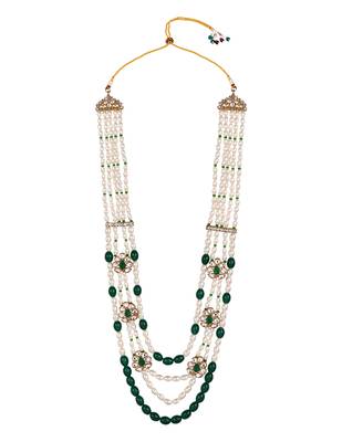 4 layered traditional gold plated dulha moti mala with floral beaded maharaja haar/groom necklace for men (mlp72g) 3