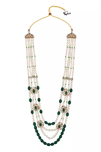 4 layered traditional gold plated dulha moti mala with floral beaded maharaja haar/groom necklace for men (mlp72g)