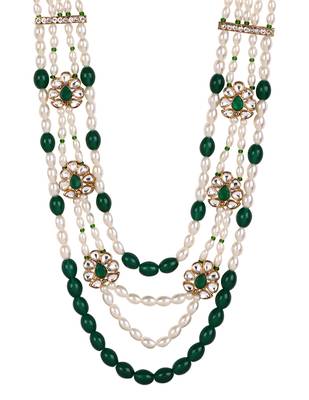 4 layered traditional gold plated dulha moti mala with floral beaded maharaja haar/groom necklace for men (mlp72g) 4