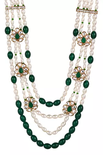 4 layered traditional gold plated dulha moti mala with floral beaded maharaja haar/groom necklace for men (mlp72g)