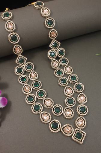 Traditional layered green stone necklace for men groom/dulha (mlp68g)