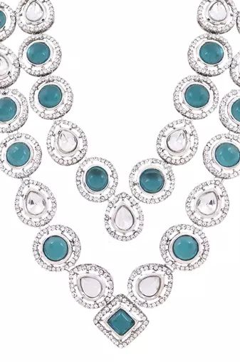 Traditional layered necklace with blue stone detailing for groom/dulha men (mlp68zg)