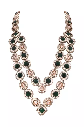 Traditional layered green stone necklace for men groom/dulha (mlp68g)
