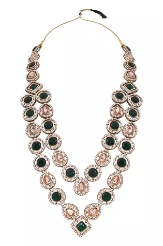 Traditional layered green stone necklace for men groom/dulha (mlp68g)