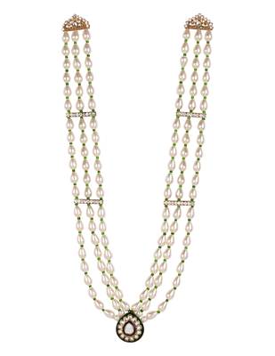 3 layered traditional gold plated dulha moti mala with beaded maharaja haar/groom necklace for men (mlp67wg) 2
