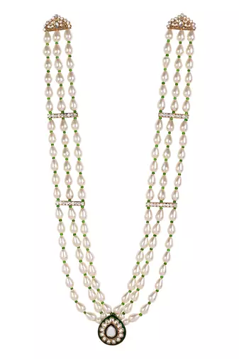 3 layered traditional gold plated dulha moti mala with beaded maharaja haar/groom necklace for men (mlp67wg)