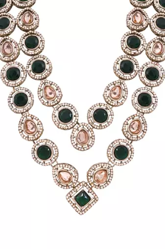 Traditional layered green stone necklace for men groom/dulha (mlp68g)