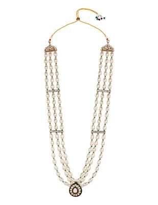 3 layered traditional gold plated dulha moti mala with beaded maharaja haar/groom necklace for men (mlp67wg) 3