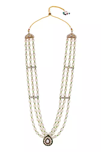 3 layered traditional gold plated dulha moti mala with beaded maharaja haar/groom necklace for men (mlp67wg)