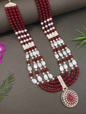 4 layered traditional gold plated dulha moti mala with beaded maharaja haar/groom necklace for men (mlp66m) 1