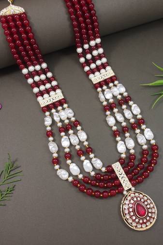 4 layered traditional gold plated dulha moti mala with beaded maharaja haar/groom necklace for men (mlp66m)
