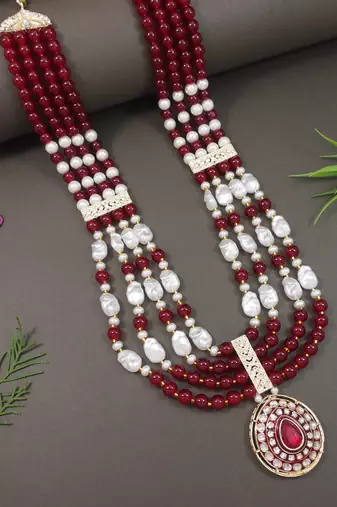 4 layered traditional gold plated dulha moti mala with beaded maharaja haar/groom necklace for men (mlp66m)