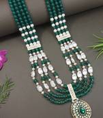 4 layered traditional gold plated dulha moti mala with beaded maharaja haar/groom necklace for men (green)