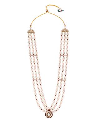 3 layered traditional gold plated dulha moti mala with beaded maharaja haar/groom necklace for men (white maroon) 3