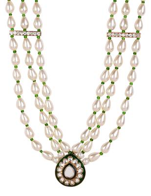 3 layered traditional gold plated dulha moti mala with beaded maharaja haar/groom necklace for men (mlp67wg) 4