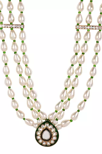 3 layered traditional gold plated dulha moti mala with beaded maharaja haar/groom necklace for men (mlp67wg)