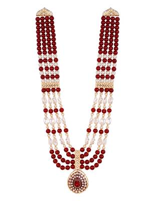 4 layered traditional gold plated dulha moti mala with beaded maharaja haar/groom necklace for men (mlp66m) 2