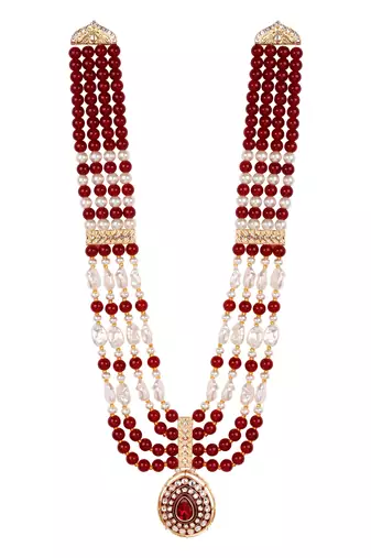 4 layered traditional gold plated dulha moti mala with beaded maharaja haar/groom necklace for men (mlp66m)