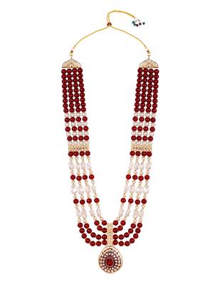 4 layered traditional gold plated dulha moti mala with beaded maharaja haar/groom necklace for men (mlp66m) 3