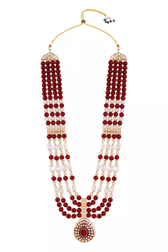 4 layered traditional gold plated dulha moti mala with beaded maharaja haar/groom necklace for men (mlp66m)