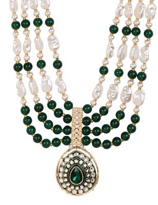 4 layered traditional gold plated dulha moti mala with beaded maharaja haar/groom necklace for men (green) 4