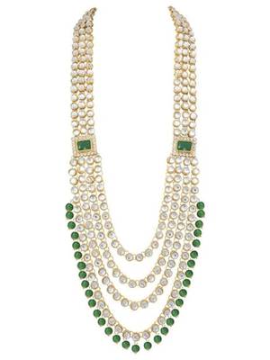 5 layered traditional gold plated dulha moti mala with beaded kundan maharaja haar/groom necklace for men (mlp63g) 2