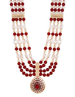4 layered traditional gold plated dulha moti mala with beaded maharaja haar/groom necklace for men (mlp66m) 4