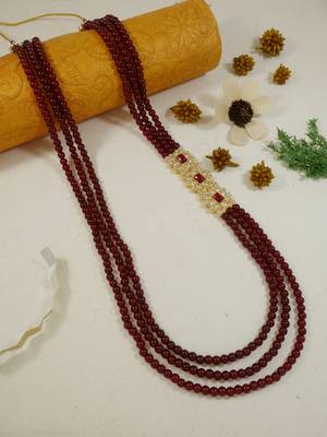 3 layered traditional gold plated dulha moti mala with beaded maharaja haar/groom necklace for men (mlp52m) 1