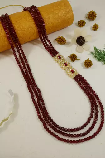 3 layered traditional gold plated dulha moti mala with beaded maharaja haar/groom necklace for men (mlp52m)