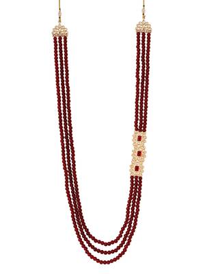 3 layered traditional gold plated dulha moti mala with beaded maharaja haar/groom necklace for men (mlp52m) 2