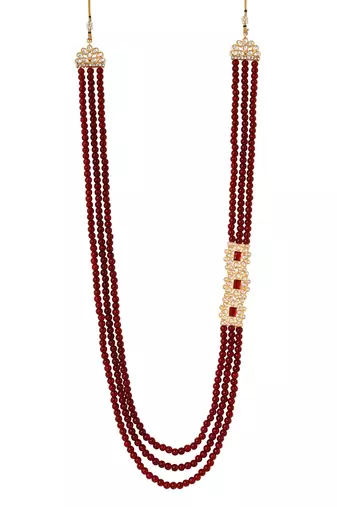3 layered traditional gold plated dulha moti mala with beaded maharaja haar/groom necklace for men (mlp52m)