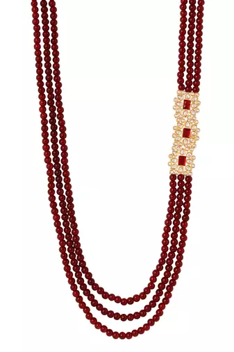 3 layered traditional gold plated dulha moti mala with beaded maharaja haar/groom necklace for men (mlp52m)