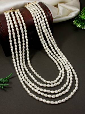 5 layered traditional gold plated dulha moti mala maharaja haar/groom necklace for men (mlp58w) 1