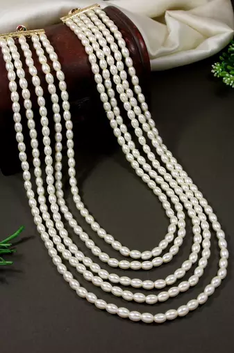 5 layered traditional gold plated dulha moti mala maharaja haar/groom necklace for men (mlp58w)