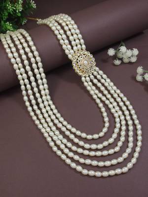 5 layered traditional gold plated dulha moti mala with kundan maharaja haar/groom necklace for men (mlp57w) 1