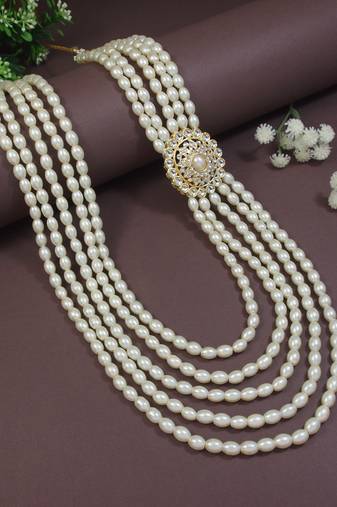 5 layered traditional gold plated dulha moti mala with kundan maharaja haar/groom necklace for men (mlp57w)