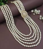 5 layered traditional gold plated dulha moti mala with kundan maharaja haar/groom necklace for men (mlp57w)