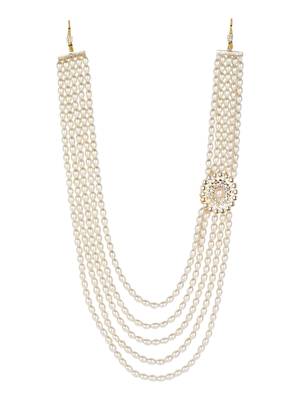5 layered traditional gold plated dulha moti mala with kundan maharaja haar/groom necklace for men (mlp57w) 2